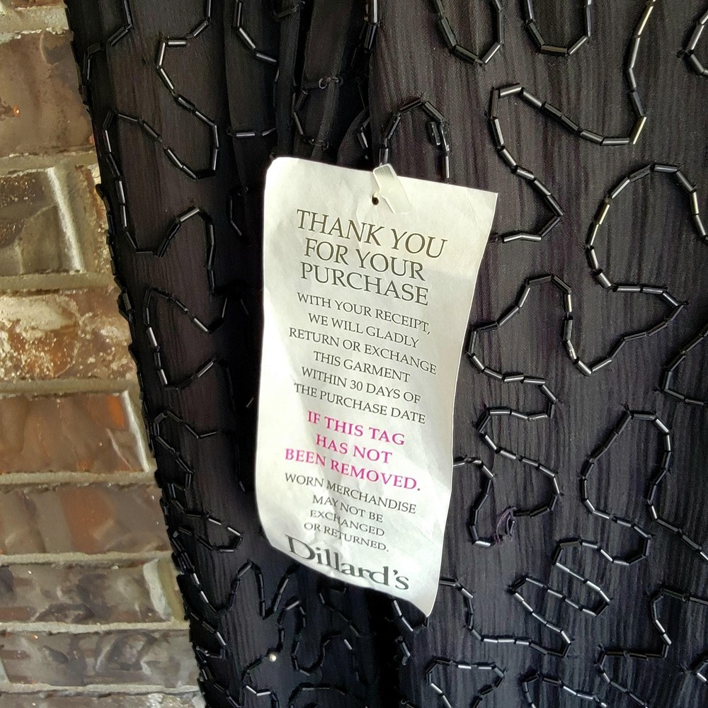 Scala Dress Womens XL Black Silk Beaded Sequin Floral Evening Gown Long Sleeve - Picture 10 of 11